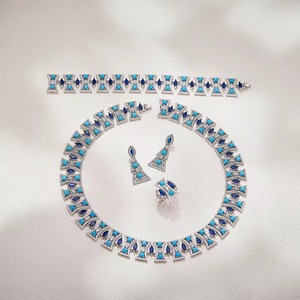 Conjunto de Joyería de Boutique <span class=keywords><strong>para</strong></span> Mujer, Collar <span class=keywords><strong>y</strong></span> Aretes Azules Turquesa, Anillo <span class=keywords><strong>y</strong></span> Brazalete Antioxidantes, Ideal <span class=keywords><strong>para</strong></span> Banquetes, Juego de 4 Piezas - Product Image 1