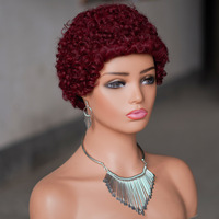 Perruque Courte Bouclée Pixie en Cheveux Humains Indiens, Sans Lacet, Entièrement Faite à la Machine, Vente en Gros à Prix Abordable pour Femmes Noires