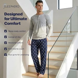 Conjunto de <span class=keywords><strong>Pijama</strong></span> para <span class=keywords><strong>Hombre</strong></span>, Camisa de Manga Larga Transpirable, Pantalones de Algodón Suave, Ropa de Dormir para Todo el Año, Diseño Liso - Product Image 6
