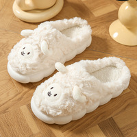 Chaussons d'intérieur unisexes, hiver, doux, chauds, en peluche, motif animal, semelle intermédiaire en PVC, doublure en polaire, semelle extérieure en caoutchouc imperméable