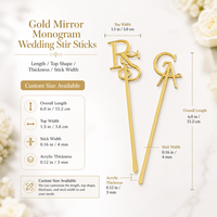 Bâtonnets à cocktail réutilisables en plastique personnalisés avec monogramme miroir doré pour boissons de bar de mariage de luxe
