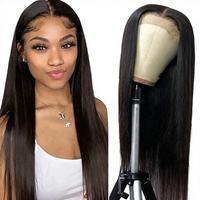 Perruque sans colle en cheveux humains lisses Yaki pour femmes, densité 180, noir naturel, sans dentelle, sans colle, facile à porter pour les débutantes, prête à l'emploi