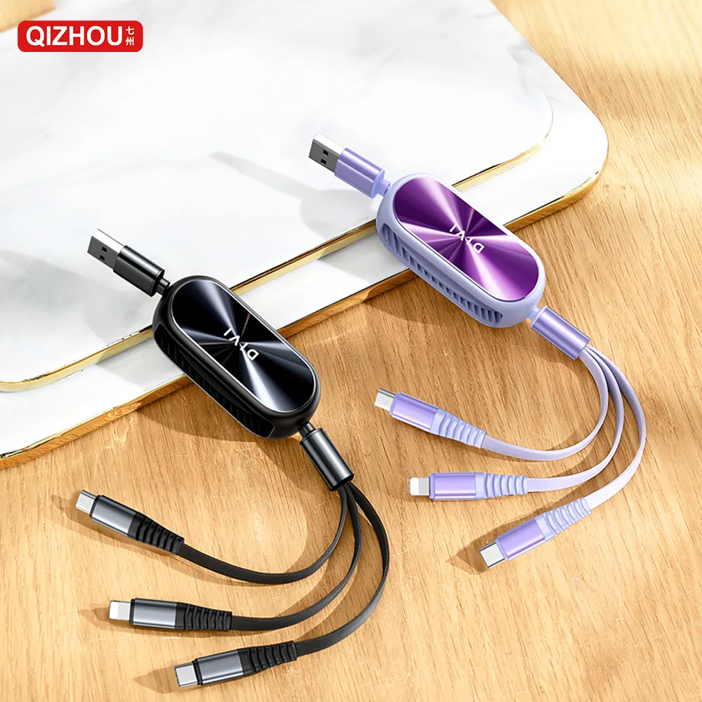Qizhou Multi USB Charger Cable Retractable 3 in 1 Cable Multiple Charging Cord Adapter with Mini Type C Micro USB Charging Cable