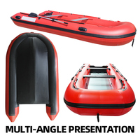 Bateau gonflable rouge-Bateau de pêche portable pour 3 personnes avec pompe à air et rames, léger pour le camping et les sports nautiques