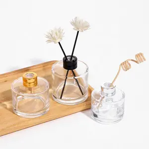 Groothandel 100Ml 200Ml Glazen Reed Diffuser Fles Met Gouden Dop Luxe Lege Glazen Stok Fles Voor Aroma Olie Diffuser