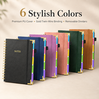 Cuaderno Espiral de Cuero PU, 5 Temas, Rayado, con Separadores de PP Extraíbles, Papel de 100 g/m², Banda Elástica y Portaplumas