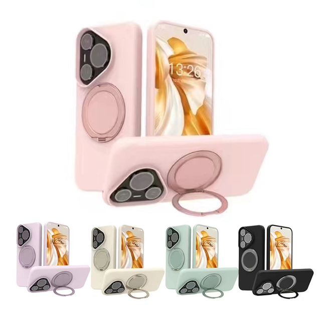 Full-Body Bumper Impact Protective Cases for Huawei P70 Mate 60 Liquid Silicone Mobile Back Cover With Magnetic Invisible Stand