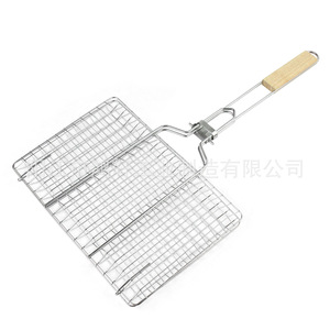 HONGXUAN Foldable <b>Bbq</b> Grill Net Clip 54.5x32.5x3cm Thickened Wooden Handle Single Handle Portable Fish Grill <b>Tool</b> - Product Image 5