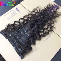 Extensions de cheveux humains Remy vietnamiens à clipser, double trame, qualité supérieure 12A, ondulation naturelle, noir, effet mouillé, postiche à clipser