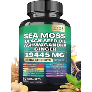 Cápsulas de musgo marinho OEM Vegan com óleo de semente preta Ashwagandha, vários ingredientes para desintoxicação e limpeza de foco de metabolismo energético