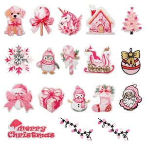 Patchs de Noël en feutre thermocollants écologiques brodés, motifs pingouin rose, bonhomme de neige, bonbons, pour chapeaux, vêtements et écharpes - Vente en gros - Product Image 2