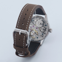 Jam Tangan Mekanis Pria Mewah Vintage dengan Penggerak Manual, Dial Hitam Bercahaya, Subdial Detik Kecil, Casing Baja Tahan Karat, Tali Kulit Buaya Cokelat