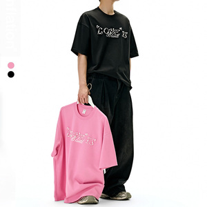เสื้อยืดลายตัวอักษรประดับลูกปัด สินค้าใหม่รับซัมเมอร์ น้ำหนัก 260 กรัม แบรนด์สุดฮิต ทรงหลวม สไตล์ลำลอง เสื้อคู่รัก แขนสั้น - Product Image 2