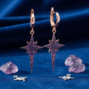 North Star Compass Design Amethyst CZ Turkish 925 <b>Silver</b> Sterling Jewelry Handmade Fine Trendy Wholesale <b>Dangle</b> <b>Earrings</b> - Product Image 3