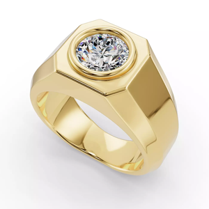 Anillo de Sello para Hombre SGARIT de Oro Amarillo Sólido de 14K con Diamante Cultivado en Laboratorio de Corte Redondo de 1CT, Banda con Engaste de Bisel para Uso Diario - Product Image 4