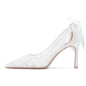 Scarpe da Sposa Eleganti su Misura <span class=keywords><strong>con</strong></span> Tacco Alto 6,5 cm 8,5 cm, Punta Affusolata e Fiocco, Bianche - Product Image 2