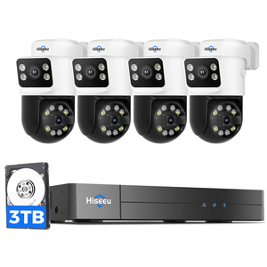 Système de caméra de sécurité IP filaire extérieur Hiseeu 6MP à double objectif 4 canaux avec suivi humain PTZ, vision nocturne et carte de données PK-4YH - Product Image 1