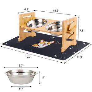 Mangkuk anjing berdiri bambu kustom yang dapat diatur dengan alas dan 2 mangkuk baja tahan karat tempat makan hewan peliharaan yang ditinggikan antiselip untuk hewan peliharaan - Product Image 2
