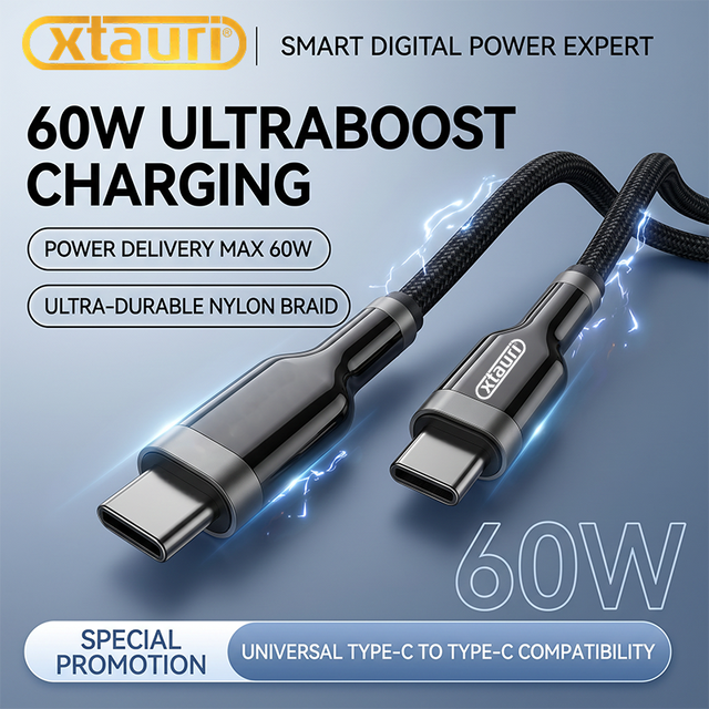 XTAURI 60W 5A USB C to USB Type C Data Cable Quick Charging 5V for Mobile Phones Computers Compatible for Mobile Devices