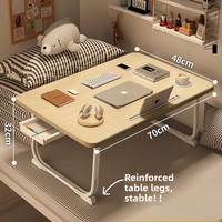 Petit bureau pliant de chevet avec pieds renforcés - Idéal pour baie vitrée, étude, dortoir, ordinateur portable, bureau - Table paresseuse (Bois)