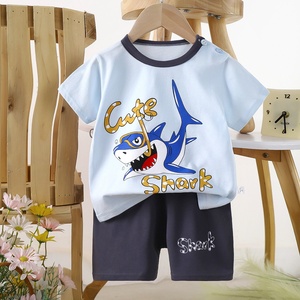 Conjunto de Camiseta de Manga Corta y Pantalones Cortos de Algodón Puro para Niños, Unisex, Verano, Estampado de Dibujos Animados, Ropa para Bebés, Venta al Por Mayor - Product Image 4