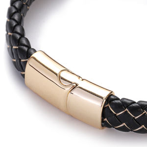 Pulsera de cuero genuino trenzado negro de moda para hombre con cierres magnéticos, accesorios de pulsera - Product Image 4