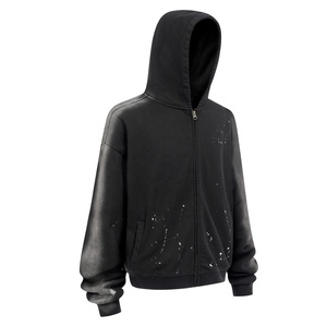 ODM OEM Vente en gros Sweat-shirt à capuche zippé imprimé par pulvérisation 430 g/m², style graffiti, effet délavé vintage - Product Image 2