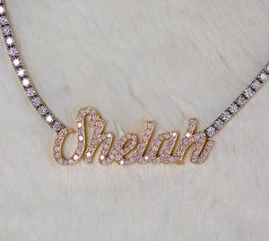 Monili di bling Ghiacciato Placcato Oro Delle Donne Rapper Tennis collana Personalizzato <span class=keywords><strong>Nome</strong></span> Della Catena con il Pendente DELLA CZ - Product Image 1