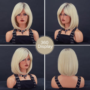 <span class=keywords><strong>Peluca</strong></span> corta recta blanca y dorada de arena para mujer de 12 pulgadas con flequillo, gorra ajustable, fibra sintética resistente al calor Natural - Product Image 5