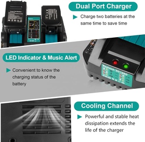 Cargador de Batería de Repuesto DC18RD de 2 Puertos y <span class=keywords><strong>6A</strong></span> para <span class=keywords><strong>Makita</strong></span> de 14.4v y <span class=keywords><strong>18v</strong></span> para Taladro Inalámbrico y Herramienta Eléctrica Bl1830 Bl1430 - Product Image 3