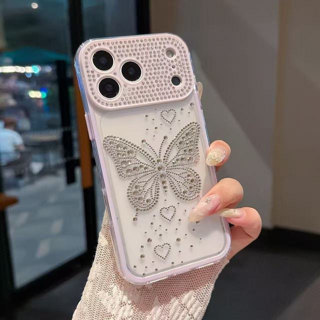 Luxury Bling Diamond Butterfly Designer Transparent Cover Shell Bags for iPhone 13 14 15 16 17 Pro Max Cellular Phone Case