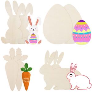 Wholesale 8 Pcs Wooden <b>Ornaments</b> Unfinished Wooden <b>Easter</b> Bunny Eggs and Carrots for DIY Decor Dropshipping - Product Image 1