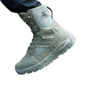 Bottes tactiques en cuir de vachette suédé vert forêt SFB8, sans fermeture éclair latérale, vente en gros. - Product Image 1