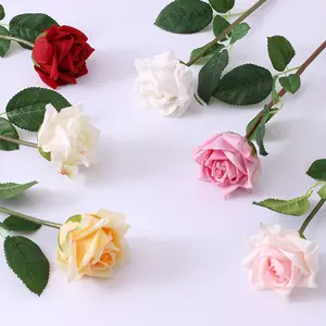 46cm Simulation Feel Moisturizing Latex Single Head Rose Flower Real Touch Feel Wet Rose For Home