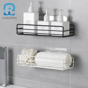 โรงแรมห้องอาบน้ำฝักบัว Organizer Wall Mount ผู้ถือเก็บ Racks สีดำห้องน้ำชั้นวางสำหรับโลหะชั้นวาง