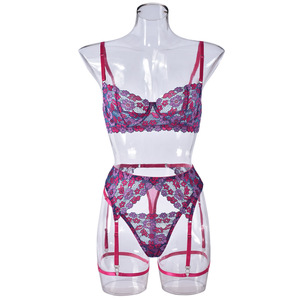 New Design <b>Explosive</b> Print Hollow Sexy Underwear <b>Color</b> Contrast Patchwork Sexy Lingerie Classic Fuchsia Printed Suit - Product Image 5