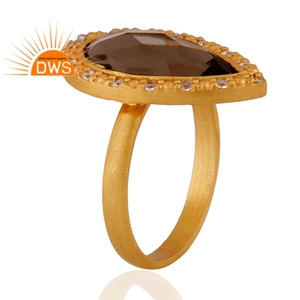 Anillo de Piedra Preciosa de Cuarzo Ahumado con Circonita, Diseño de Diseñador, Chapado en Oro de 18k, Plata 925, Anillo de Moda para Mujer, Joyería al por Mayor - Product Image 2