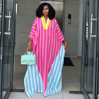 Nouvelle Robe Longue Ample Dashiki Rayée Col V Tendance Printemps 2026 pour Femmes Africaines