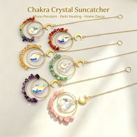 Attrape-soleil en cristal naturel Chakra, pendentif lune, pierre brute en éclats, prisme, ornement suspendu pour fenêtre, guérison Reiki, décoration intérieure, cadeau
