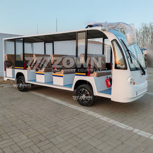 Bus électrique semi-fermé à carrosserie longue pour visites touristiques, avec bandes décoratives colorées, véhicule de tourisme pour parcs et campus - Product Image 1