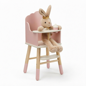 Chaise haute bébé en bois écologique pliable et coulissante, design moderne en bois massif jusqu'à 18 pouces - Accessoires rose - Product Image 1