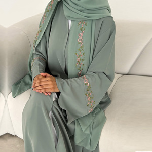 Abito da Donna Musulmano Sharut <span class=keywords><strong>Abbigliamento</strong></span> Islamico <span class=keywords><strong>Turchia</strong></span> Eid Ramadan Modesto Abaya Kimono con Fiocco e Ricamo in Nida Dubai Abaya 2025 - Product Image 5