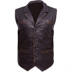 Gilet en cuir véritable pour homme, col mandarin, simple boutonnage, vêtement d'extérieur formel, respirant, couleur unie, longueur standard, hiver - Product Image 1