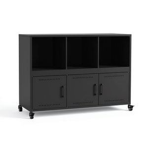 Black Rectangular <b>Sideboard</b> Medium Size Living Room Cabinet Cold-Rolled Steel <b>Storage</b> Industrial Design Modern Furniture - Product Image 1
