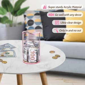 Tirelire ronde en acrylique transparent, boîte de rangement pour pièces de monnaie, pour adultes et enfants, cadeau d'anniversaire ou de fêtes - Product Image 4