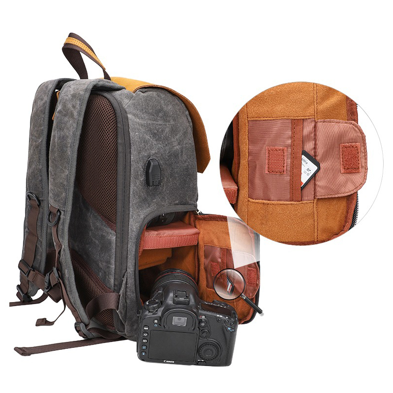 Waxed Canvas Leather DSLR Camera Backpack – Professional Photography Bag with 15.6-Inch Laptop Compartment - View 3