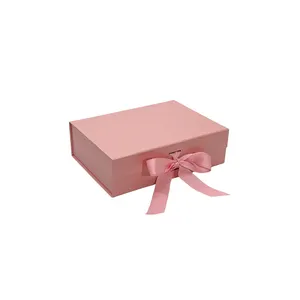 Confezionamento di cartone di carta rigida rosa personalizzato carta magnetica pieghevole festa della mamma matrimonio nastro magnetico scatola regalo di lusso