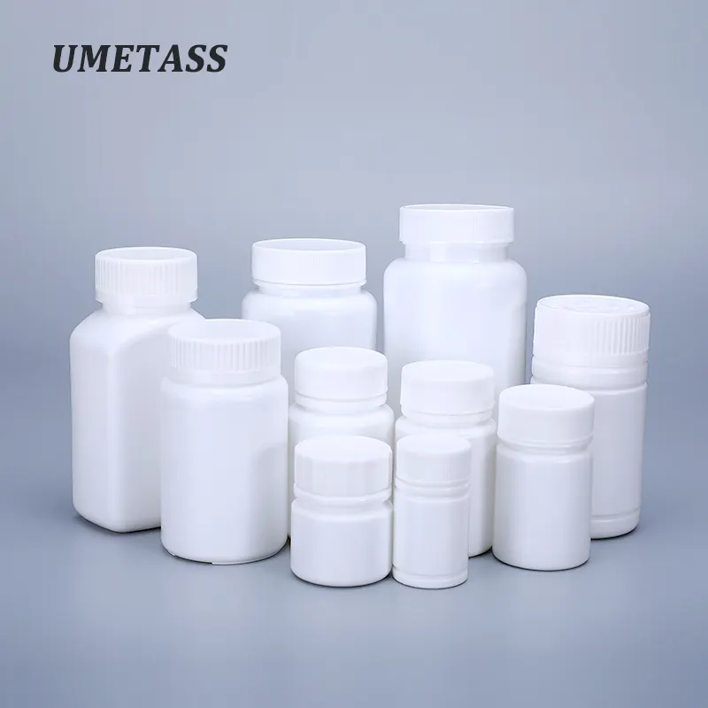 UMETASS-Mini botella médica de plástico, color blanco, saludable, cápsula vacía de vitamina, con tapa