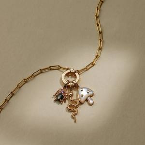Breloques en laiton doré E791, série alimentaire mignonne (cerise, <span class=keywords><strong>pizza</strong></span>, champignon, pain), pendentifs en émail et zircon pavé, forme d'arc croisé, pour DIY - Product Image 3