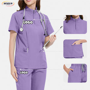 Conjuntos de Uniformes Médicos de Marca Privada para Enfermería de Verano Casual con Cuello Alto para <span class=keywords><strong>Hospital</strong></span> Quirúrgico y Salón de Belleza - Product Image 1